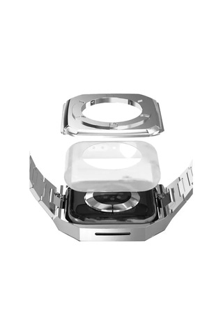 Newface Apple Watch Uyumlu 45mm Metal Petek Kasalı Kordon - Gümüş