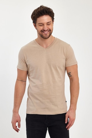 Erkek Compact Penye V Yaka T-shırt Ofxford Tan