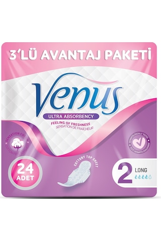 Venüs Hijyenik Ped Uzun 24 Adet (3 Paket)