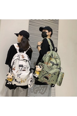 Genç Erkekler İçin Şık Ve Dayanıklı Ortaokul Lise Öğrenci Sırt Çantası - Büyük Kapasiteli Grafik Tasarımlı Moda Trendi Okul Ve Seyahat Çantası Beyaz