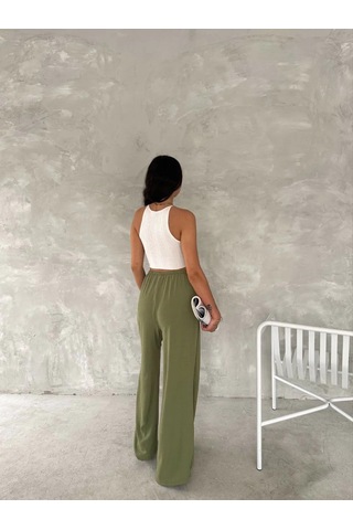 Tarzyeri Kadın Ayrobin Oversize Kadın Pantolon - Mint Yeşili Beyaz