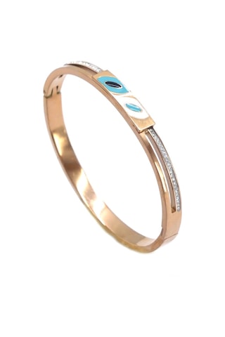 Bz 316l Çelik Rose Taşlı Nazar Boncuklu Spor Kelepçe Blz-450 Rose Gold
