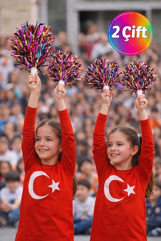 Ponpon Parlak Rengarenk Amigo Sopalı Dayanıklı Hafif Tezahürat Ponponu 2 Çift