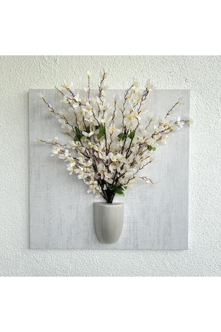Kabartma Dokulu, Beyaz Sakura Çiçekli 3d Tablo