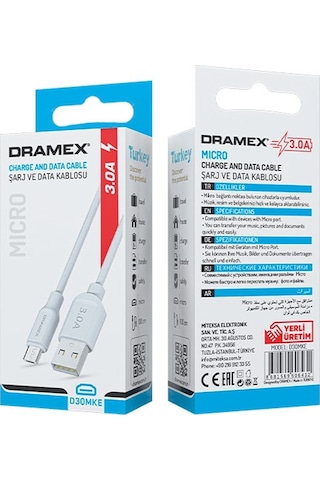 Dramex D30MKE 3.0a Micro-Usb Şarj Ve Data Kablosu Mini Kutu