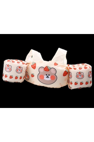 Toyflyer Çilek Ayıcık Desenli Kolluklu Çocuk Yüzme Yeleği Gövde Destekli 2-6 Yaş 15-30 Kg Fl004