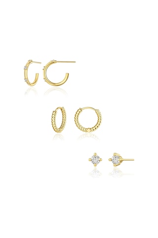 Kangvka Kadınlar İçin 14k Altın Kaplama Zirkonyalı Kolye Seti - 3 Çift Çeşitli Stiller Çember Ve Tıkalı - Günlük & Resmi Etkinlikler İçin Zirve Tarz Gold