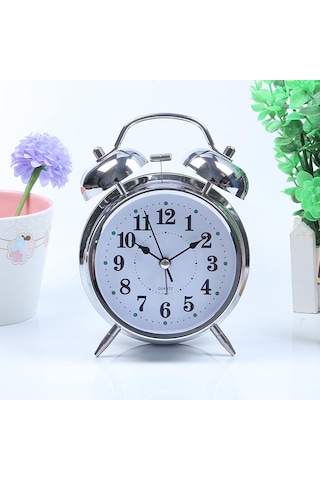 Masa Üstü Classıc Çanlı Alarmlı Gümüş Saat