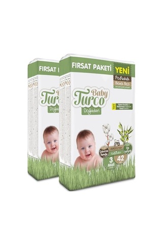 Baby Turco Doğadan Ekonomik Fırsat Paketi Pofuduk Bebek Bezi 3 Numara Midi 84 Adet