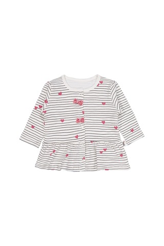Civil Baby Çizgi Kalp Empirme 1-9 Ay Pijama Takımı - Ekru