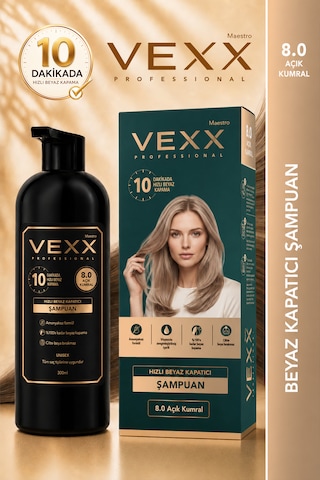 Vexx Professional Beyaz Kapatıcı Pratik Boya Şampuan Açık Kumral 8.0 Amonyaksız Formül 300 Ml.
