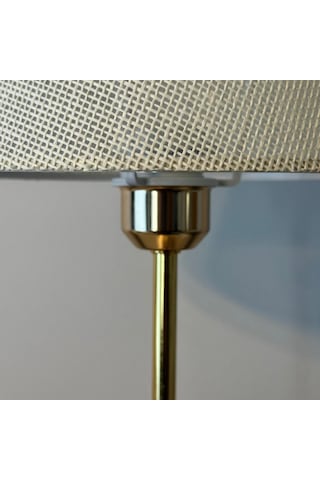 Royal Gold Metal Ayaklı Abajur Krem Hasır Kaplama Başlık Yatak Odası Abajur Salon Masa Lambası Krem - Gold
