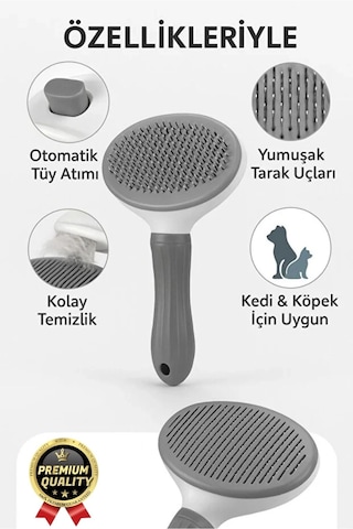 Özel Üretim Gri Kendini Temizleyen Otomatik Tuşlu Evcil Hayvan Pet Tüy Toplayıcı Kedi Köpek Tarağı