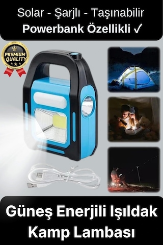 Çok Amaçlı Güneş Enerjili Powerbank Usb Şarj Edilebilir Su Geçirmez Solar Işıldak Fener Kamp Lambası