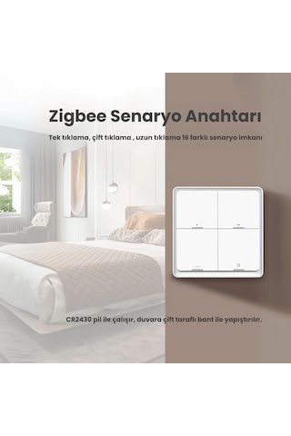 Zigbee Dörtlü Senaryo Düğmesi Tuya, Smart Life Uyumlu