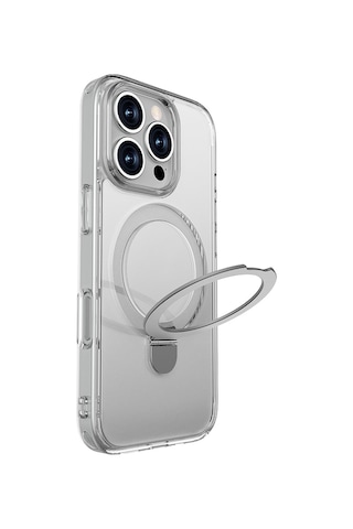 Apple iPhone 16 Pro Max Kılıf Magsafe Uyumlu Raptic Air Stand Serisi Buzlu Transparan Standlı Kapak Şeffaf