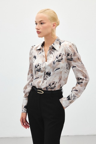 Sateen Vatkalı Desenli Gömlek - Gri-136407 Gri