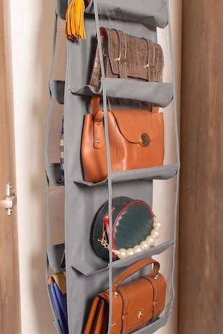 Pamuklu Çanta Saklama Organizeri - 10 Cepli Çanta Düzenleyici - 125x37cm 1 Parça Pembe