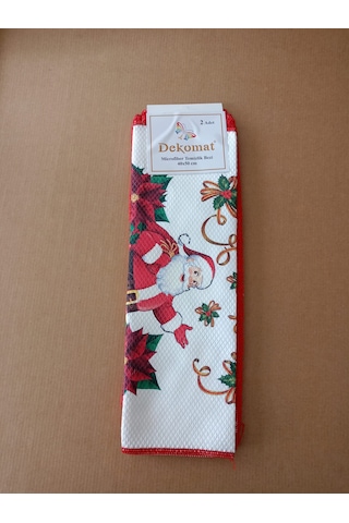 Microfiber Temizlik Bezi 40x50 Cm 2 Adet Yeni Yıl Bir Adet Baskılı Bir Adet Naturel Kırmızı