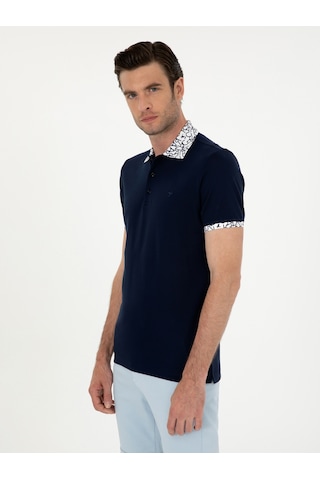 Lacivert Slim Fit Polo Yaka Merserize T-shirt
