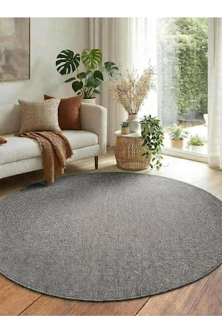 Yuvarlak Sisal Elit 1016 Gri Hasır Görünümlü Modern Salon Oturma Odası Dört Mevsim Halı Antrasit Antrasit