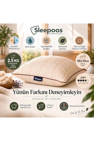 Sleepoos %100 Organik Yün Yastık 50 x 70