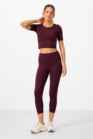 Tommylife Bordo Yüksek Bel Kapri-crop T-shirt Slim Fit Kadın Tayt Takım - 95285