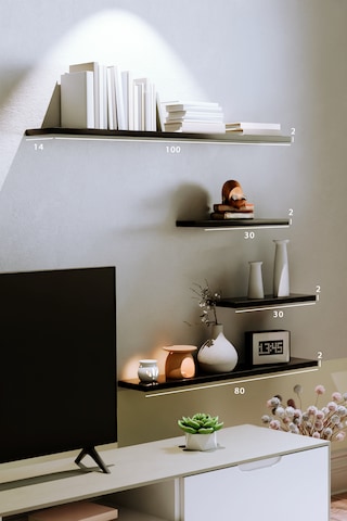 Yankı-BYEG 4lü 100 cm 80 cm 30 cm Mat Siyah Mdf Duvar Rafı Tv Ünitesi