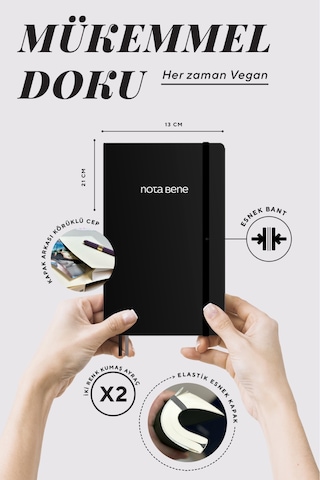 Nota Bene Classic Esnek Kapak Defter, 13x21 Cm, Çizgili Siyah