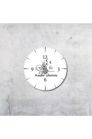 Kişiye Özel Osmanlı Tuğra Tasarımlı Hediye Duvar Saati Cam Duvar Saati Beyaz