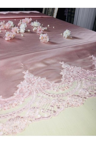 Secret House Fransız Güpürlü Masa Örtüsü Enna2 Pudra 160X220Cm
