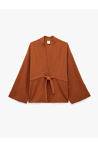 Koton Beli Bağcıklı Uzun Kollu Kruvaze Kimono Ceket Tarçın 6sak50046uw