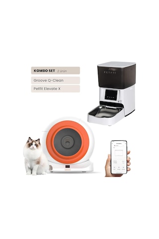 Groove Q-clean Wi-fi Akıllı Otomatik Kedi Tuvaleti Turuncu + Petfit Elevate X 4l Wi-fi Akıllı Otomatik Mama Kabı Besleme Ünitesi Bundle