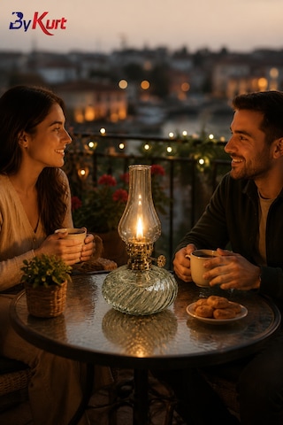 Gaz Lambası Cam Hazneli Dekoratif Nostaljik Kamp Piknik Bahçe Balkon Masa Üstü Aydınlatma Şeffaf