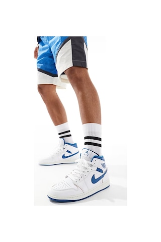 Nike Air Jordan 1 Mid Special Edition Leather Unisex Sneaker Hakiki Deri Bilekli Günlük Spor Ayakkabı Beyaz