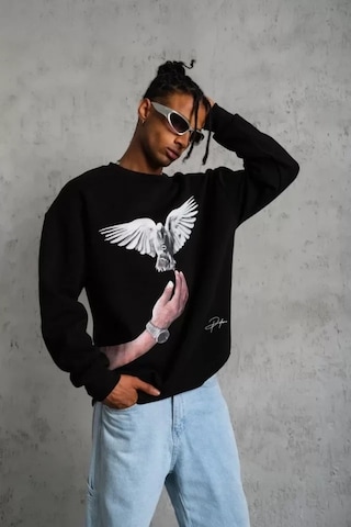 Vexor Erkek Güvercin Baskılı Sweatshirt - Siyah