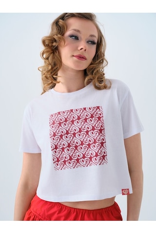 LOFT Long Crop Kadın Tshirt K.kol Lf2039225 Q1.v1 Beyaz