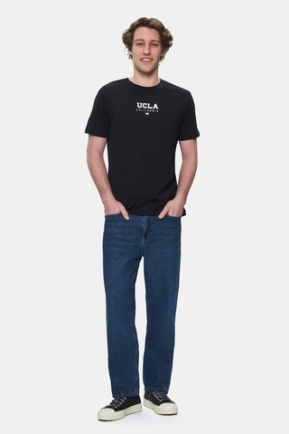 Ucla Sherman Siyah Bisiklet Yaka Baskılı Standard Fit Erkek Tshirt Siyah