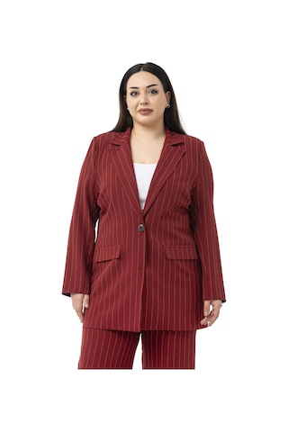 Büyük Beden Çizgili Bordo Ceket Pantolon İkili Takım Bordo