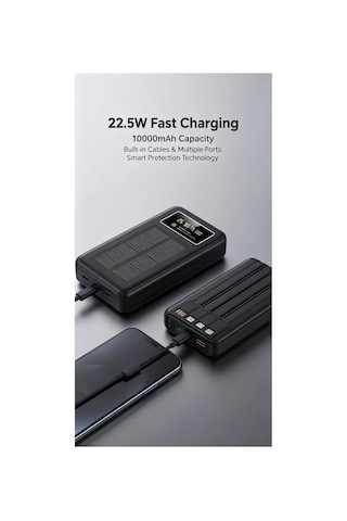 Güneş Enerjisiyle Dolan Powerbank Siyah