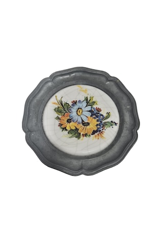 Vintage Zınn Çerçeveli Dekoratif Çiçek Temalı Duvar Tabağı 10cm 005