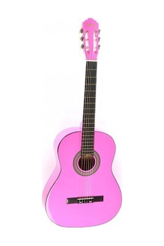 Solak Pembe Renk Klasik Gitar - 4/4 Boy Öğrenci Gitarı Kılıf Ve Pena