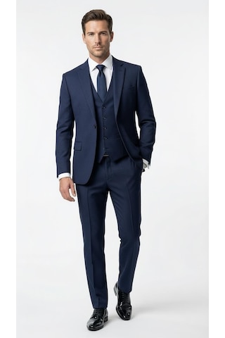 Erkek Klasik Slim Fit Armürlü Kumaş Tek Düğmeli Çift Yırtmaçlı Klasik Yaka Takım Elbise 7 Drop Lacivert