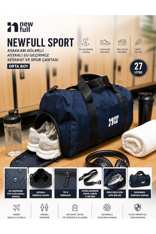 Newfull Sport Ayakkabı Bölmeli Astarlı Su Geçirmez Seyahat Ve Spor Çantası-orta Boy Lacivert