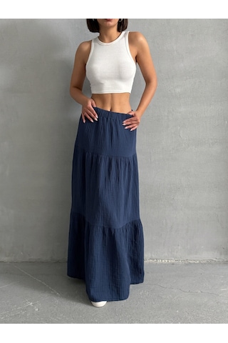 Kadın Pamuklu Maxi Boy Müslin Etek Lacivert
