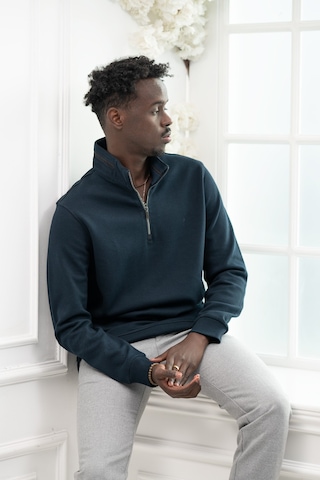 San&Fa Regular Fit Biyeli Fermuarlı Dik Yaka Armürlü Pamuklu Sweatshirt Lacivert