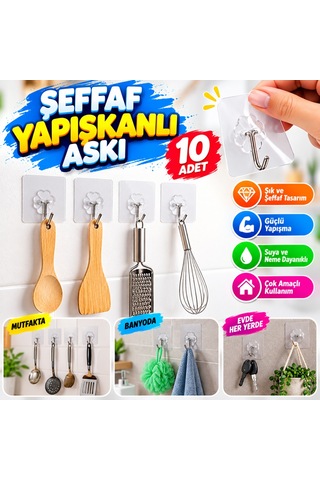 En-cag 10 Adet Kendinden Yapışkanlı Şeffaf Askı Bss -şeffaf