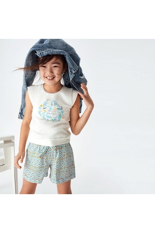 Xo Kids P-003472 Nk 32530 Kız Dinez Altı T-shırt 4-8 Yaş Ekru - Mint