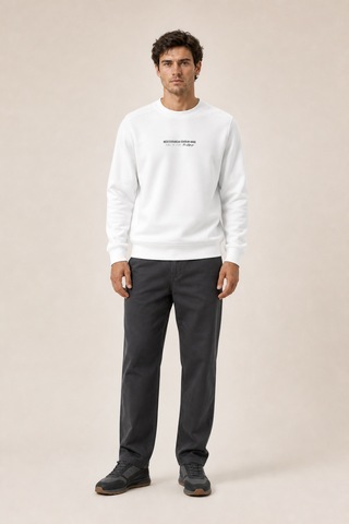 Redline Takes Bisiklet Yaka Kışlık Regular Fit Sweatshirt Beyaz