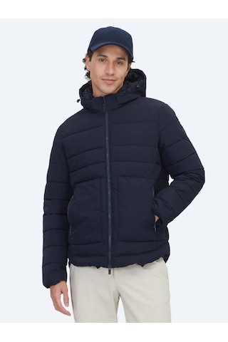 Kip Lacivert Regular Fit Kapüşonlu Casual Dokuma Mont
